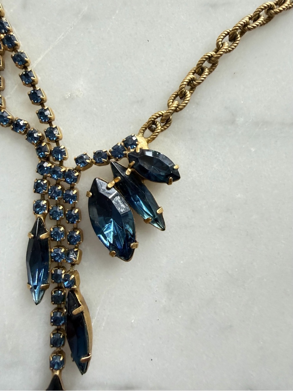 Elizabeth Cole Gold-Tone Blue Crystal Drop Necklace